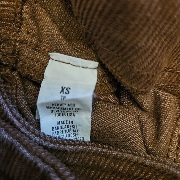 Aerie Straight Leg Overalls Brown Corduroy Raw Hem Crop Ankle Coveralls XS Small - Picture 6 of 7